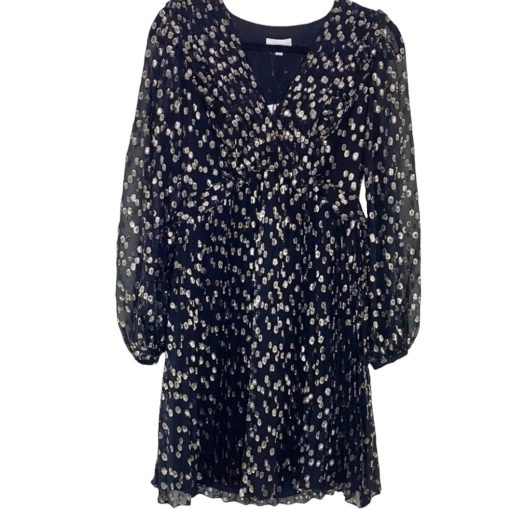 A Loves A Silk Metallic Pleated Long Sleeve Babydoll Dress Sz S $259 NEW HSH - Picture 7 of 12